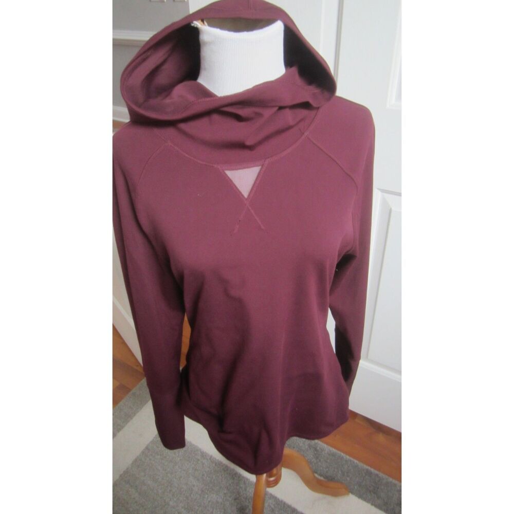 YOGALICIOUS LUX BURGUNDY LONG SLEEVE WORKOUT HOODIE ,  SHEER BACK  ACCENT LG